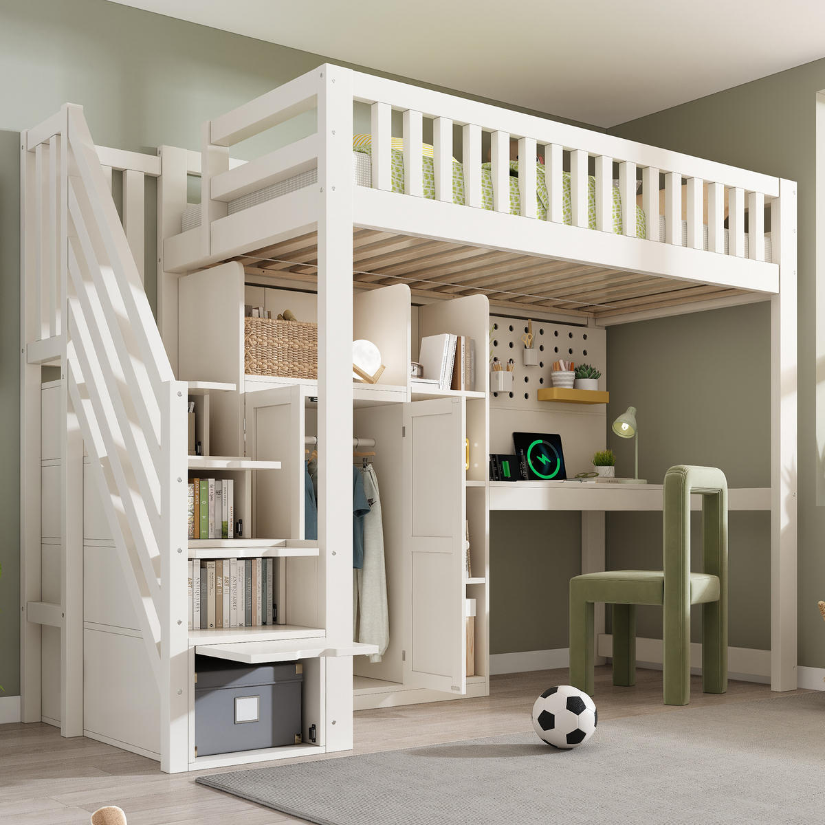 HOCHBETT 90/200 cm DE-00905, in Weiß, Schreibtisch und Kleiderschrank - Weiß, Holz (90/200cm) - ComfortXL