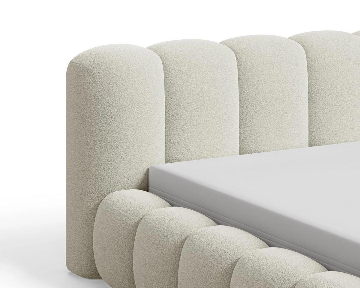 POLSTERBETT Stone 180x200 cm mit Bettkasten, Lattenrost und Kopfteil - Holzrahmen, Bouclé Beige - Beige, Holz (180/200cm) - Chilly