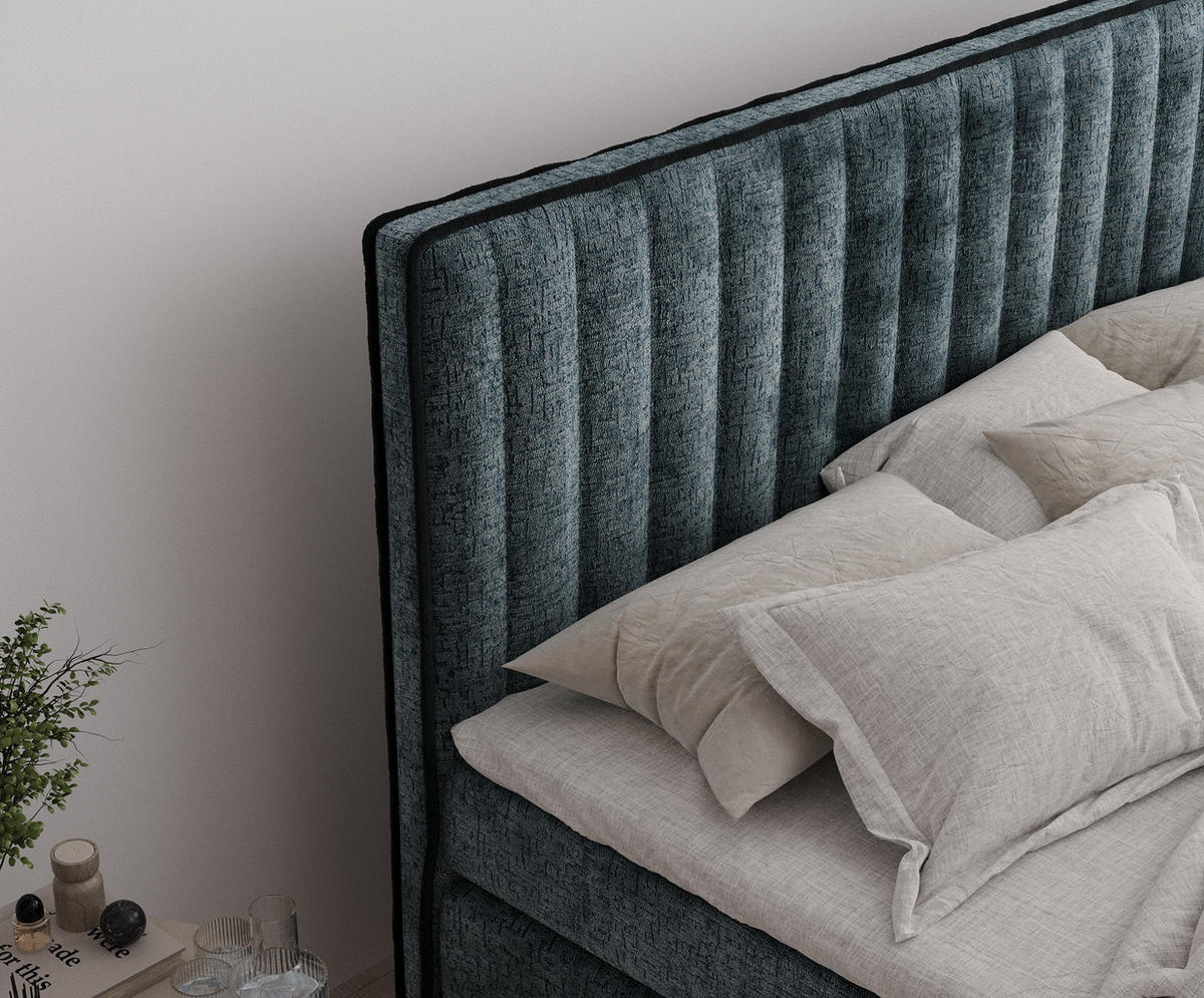 BOXSPRINGBETT Nocturne Blau 140/200 cm - Blau/Schwarz, Holz/Holzwerkstoff (140/200cm) - Maison de Reve