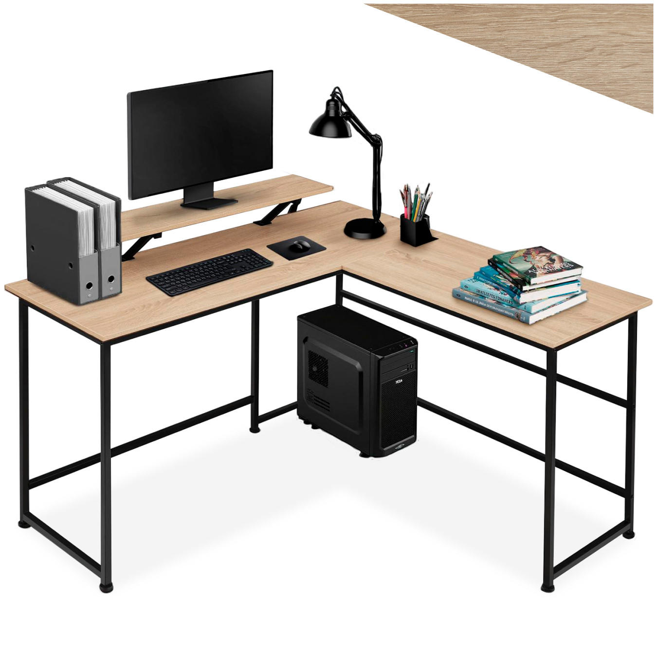 SCHREIBTISCH Melrose,140 x 130 x 76,5 cm,Industrial Holz hell, Eiche Sonoma - Naturfarben, Holz (140/130/76.5cm) - tectake