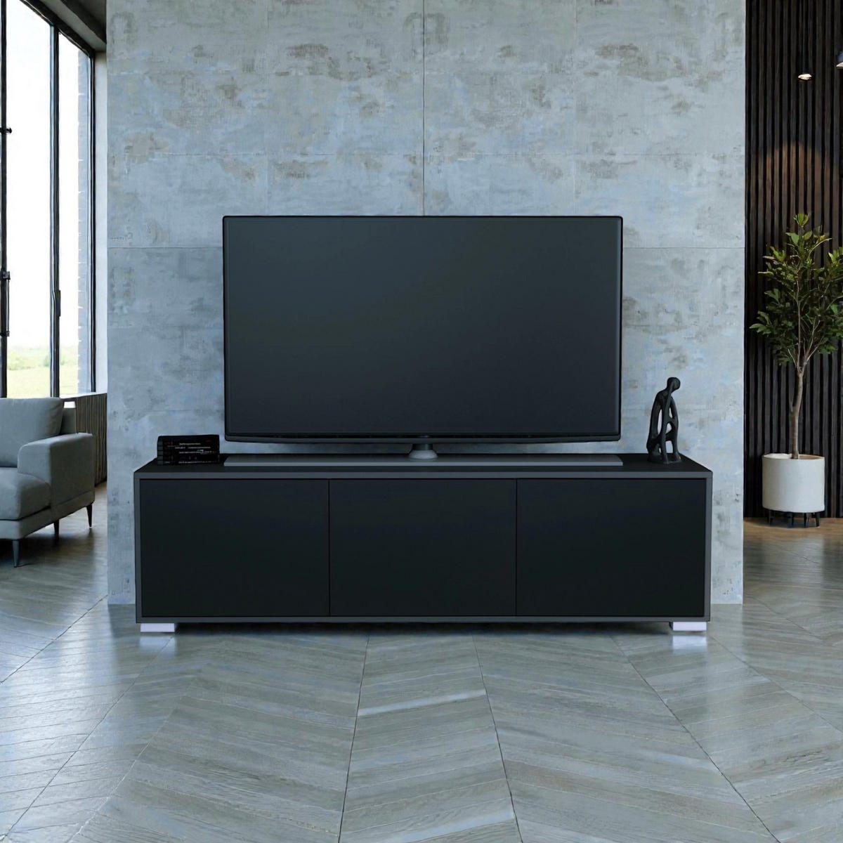 TV-BOARD Elena, Lowboard mit Push-to-Open, Made in Germany, Moderner Fernsehschrank, Anthrazit matt/Schwarz matt (152,5 x 43 x 37 cm) - Schwarz, Holzwerkstoff (152.5/43/37cm) - InnoFurn