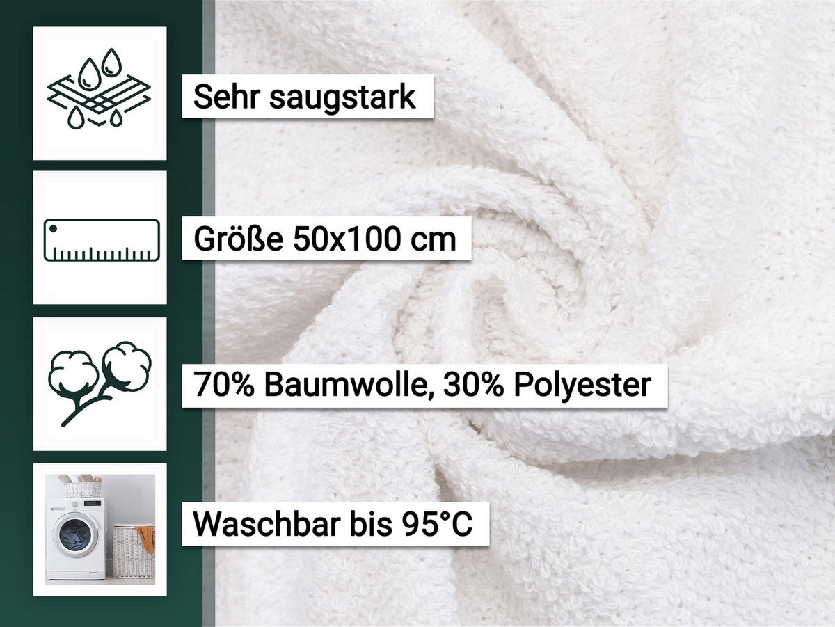 HANDTÜCHER, 10er-Set, 50x100 cm, 70% Baumwolle, 30% Polyester, Weiß - Weiß, Textil (50/100cm) - Zollner
