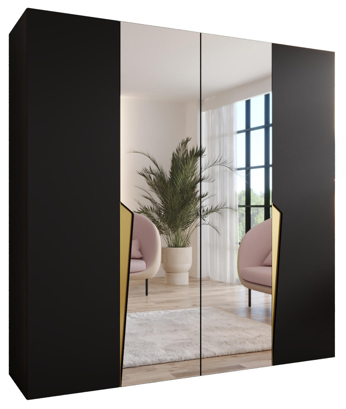 DREHTÜRENSCHRANK 202/200/52 4-türig - Goldfarben/Schwarz, Holz/Metall (200/202/52cm) - Abiks Möbel