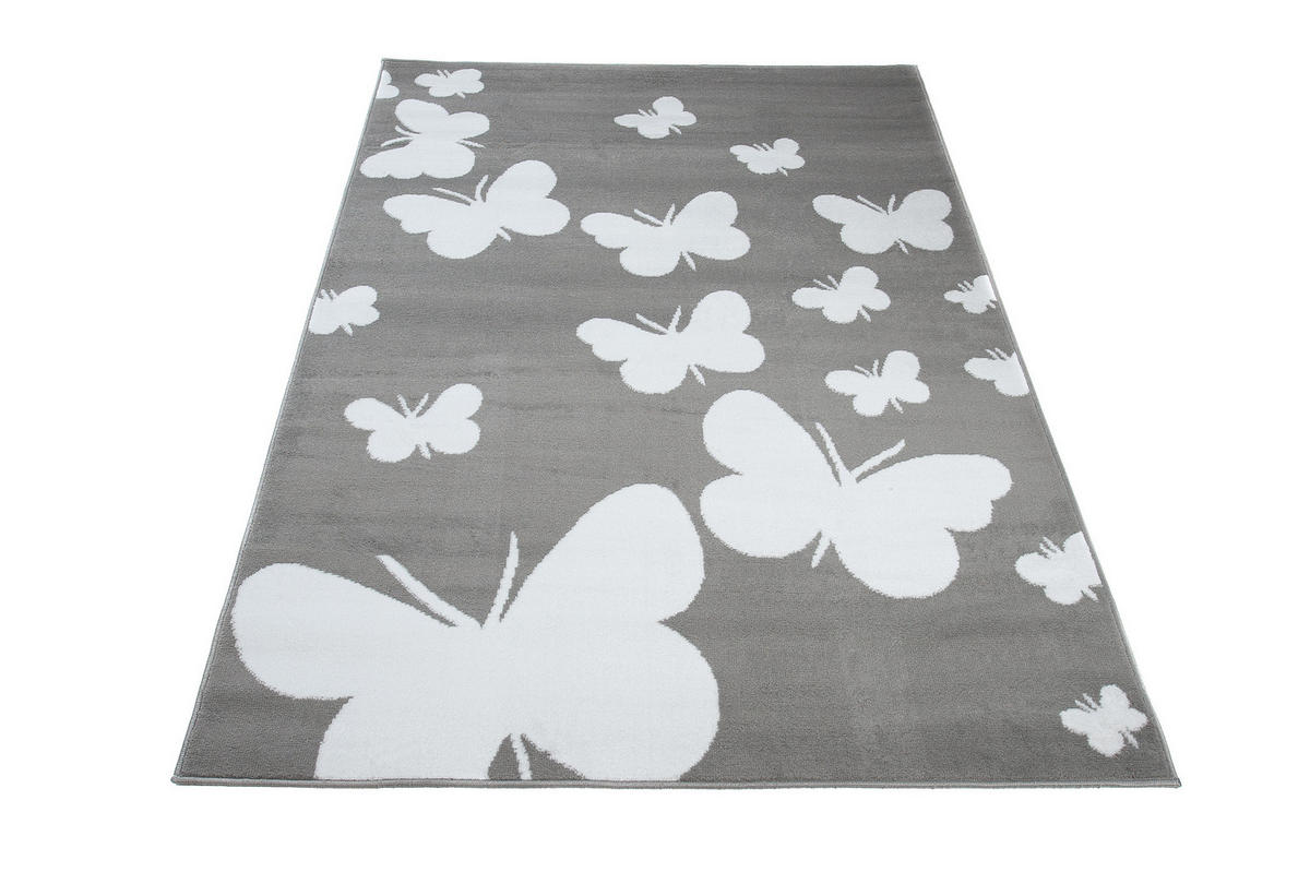 TEPPICH LUXURY Grau Schmetterlinge Design 180/250 cm - Grau, Textil (180/250cm) - Tapiso