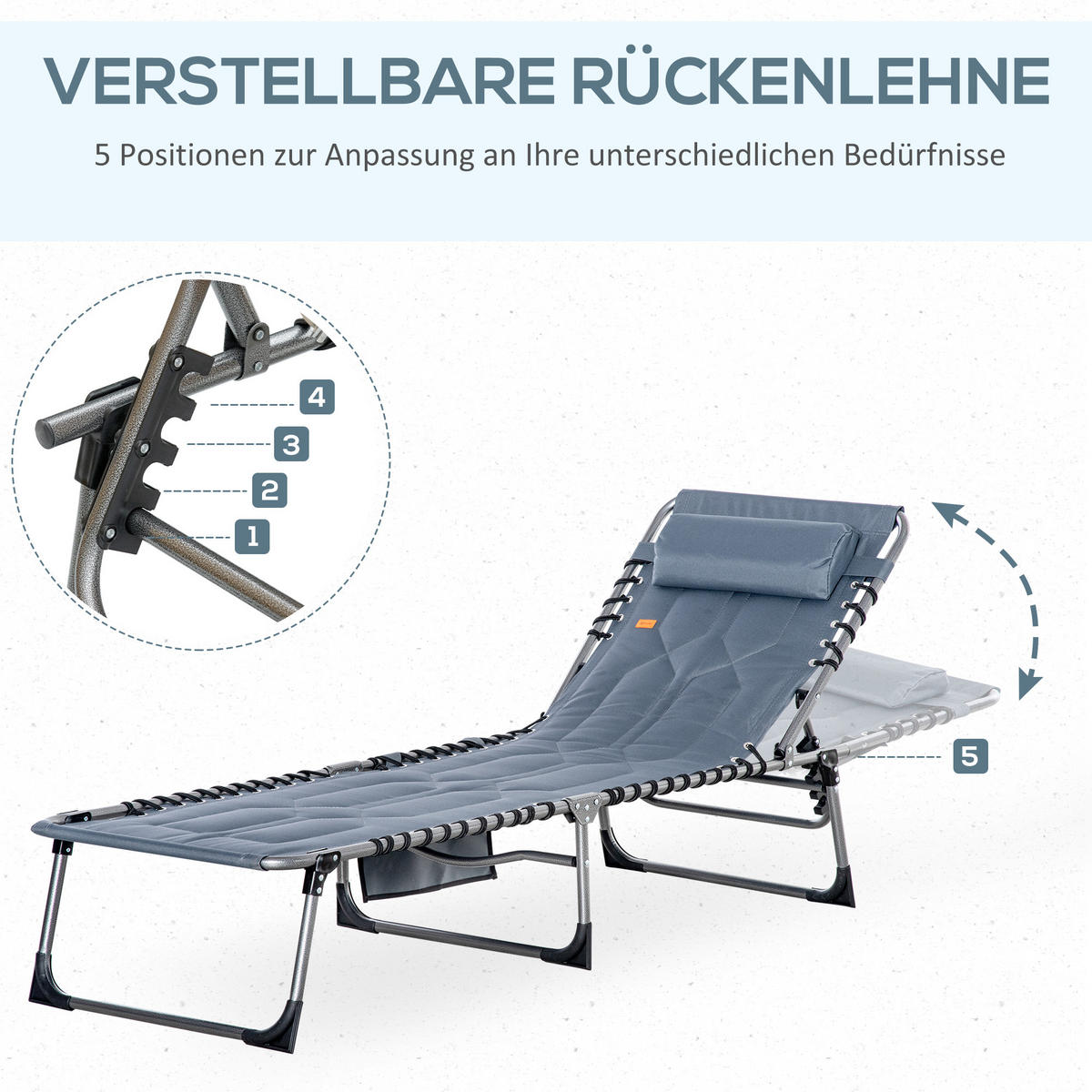 SONNENLIEGE klappbar - Grau, Metall (57/30/188cm) - Outsunny