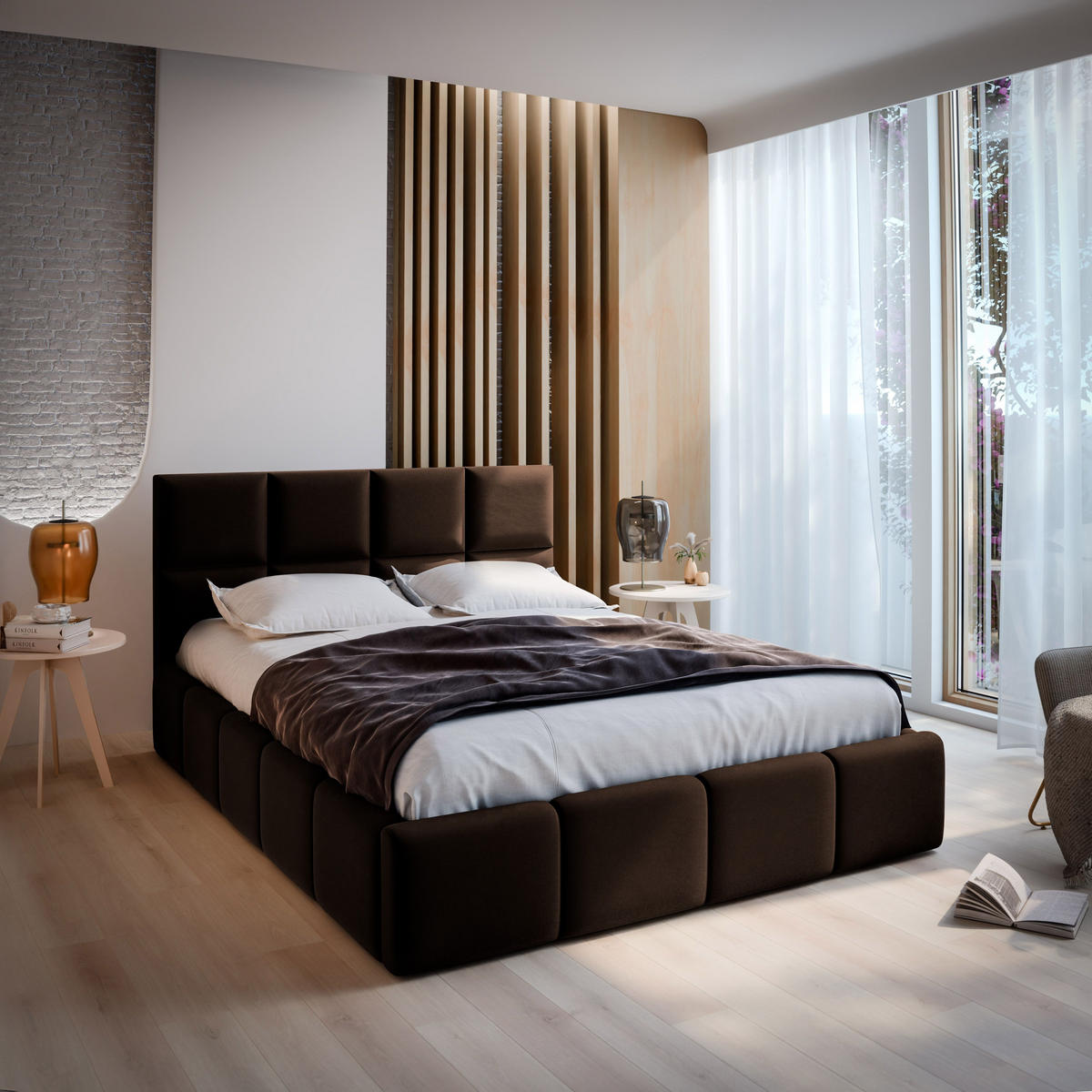 POLSTERBETT COMO 180x200 cm mit Bettkästen - Braun - Braun, Holz (180/200cm) - MASSENO