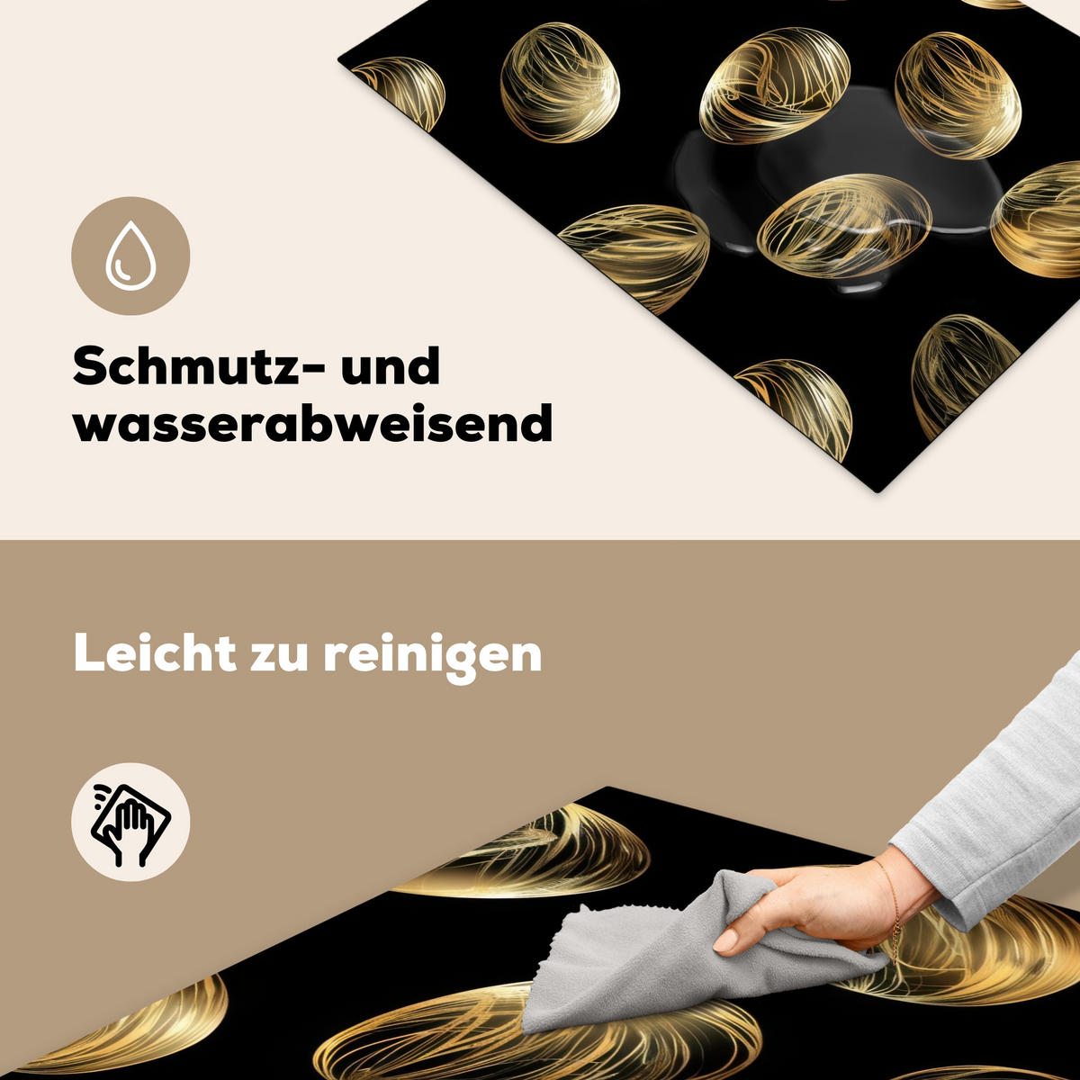 HERDABDECKPLATTE Eier - Gold - Muster Herdabdeckung Induktionsfeld 75x52 cm - Schwarz, Kunststoff (75/52/0.2cm) - MuchoWow