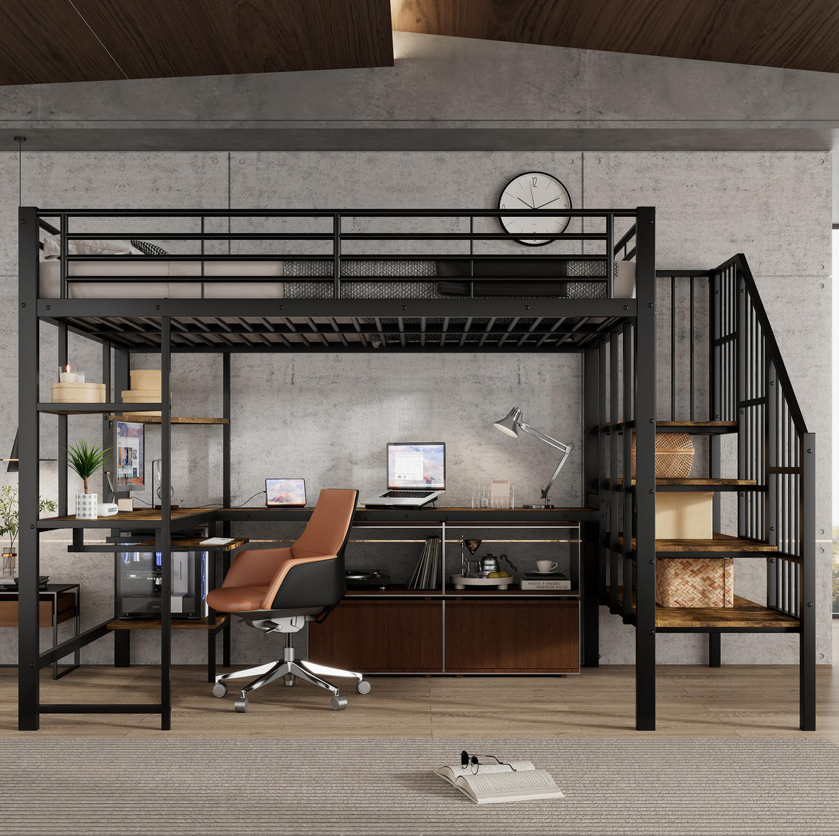 HOCHBETT 120/200 cm Schwarz mit Ladeanschluss und Lattenrost - Schwarz, Metall (120/200cm) - MIVRAY