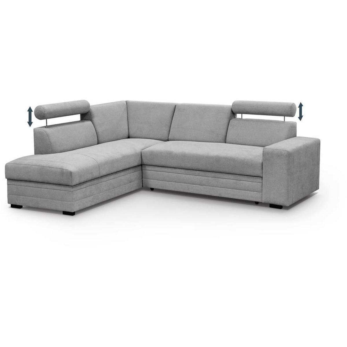 ECKSCHLAFSOFA Roma hellgrau links - Hellgrau/Schwarz, Textil (250/205cm) - Beautysofa