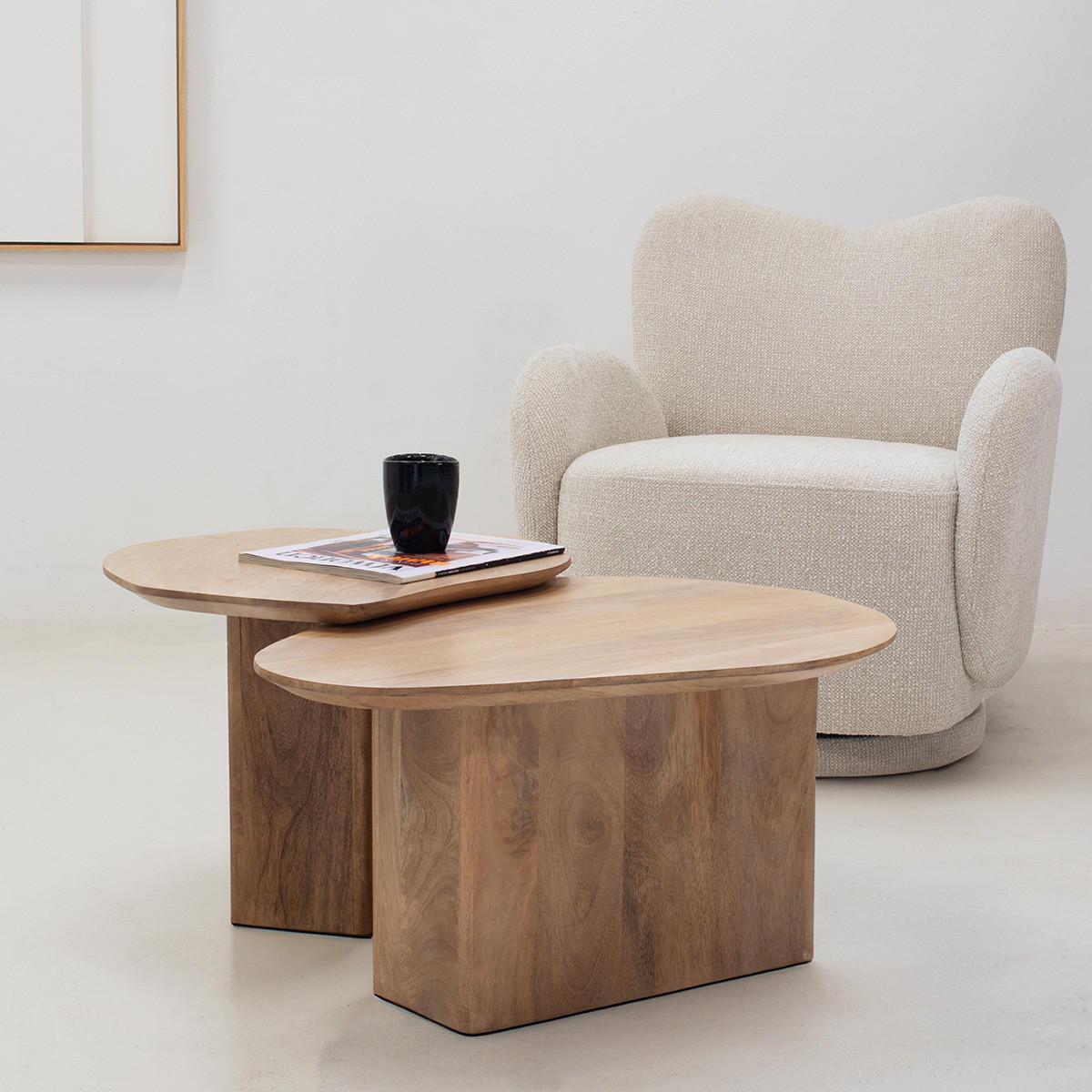 BEISTELLTISCH organisch 2er Set aus Mangoholz 70x60x35cm, natürlich - Braun, Holz (70/60/35cm) - Giga Meubel