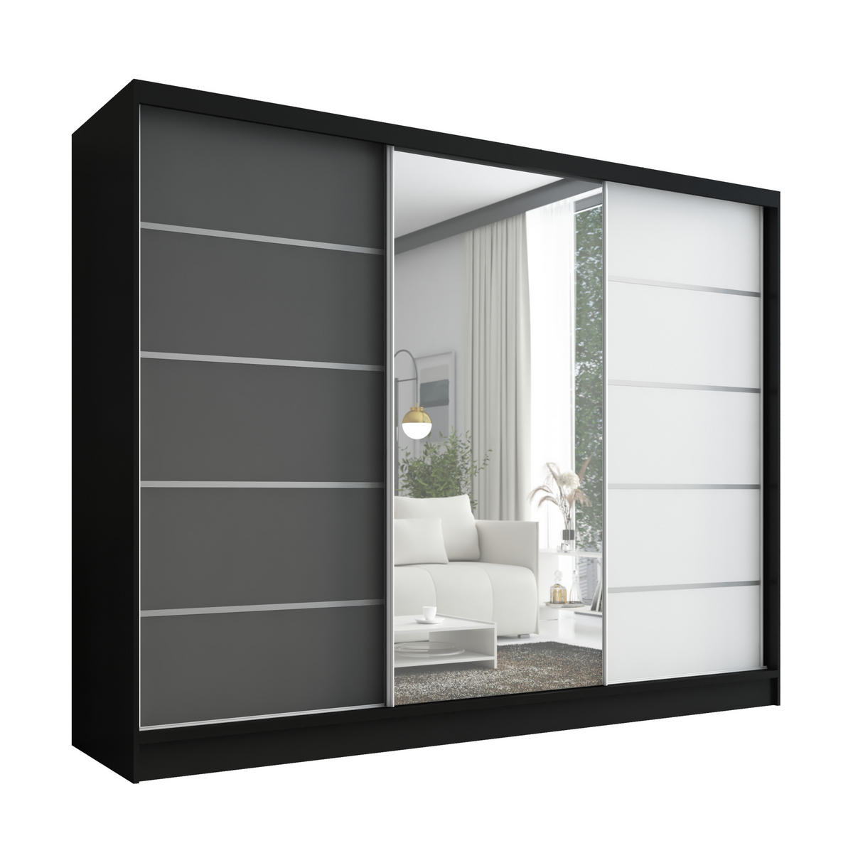 SCHWEBETÜRENSCHRANK 200 cm AURELIA 1 Farbe: Schwarz, Graphit, Weiß - Schwarz/Graphitfarben, Holzwerkstoff (200/215/60cm) - A&J MöbelLand