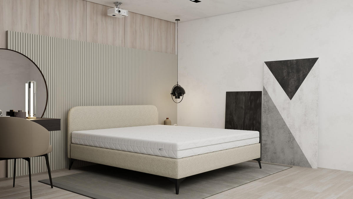 POLSTERBETT Mavilo 180 x 200 cm mit Bettkasten und Lattenrost Federkernmatratze Bonel H3 - beige - Beige, Holz (180/206cm) - Panda Möbel