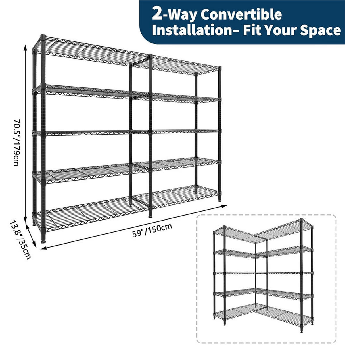 SCHWERLASTREGAL 5-stufig 150x180x35 cm Schwerlast Regal - Schwarz, Metall (150/179/35cm) - Kaket