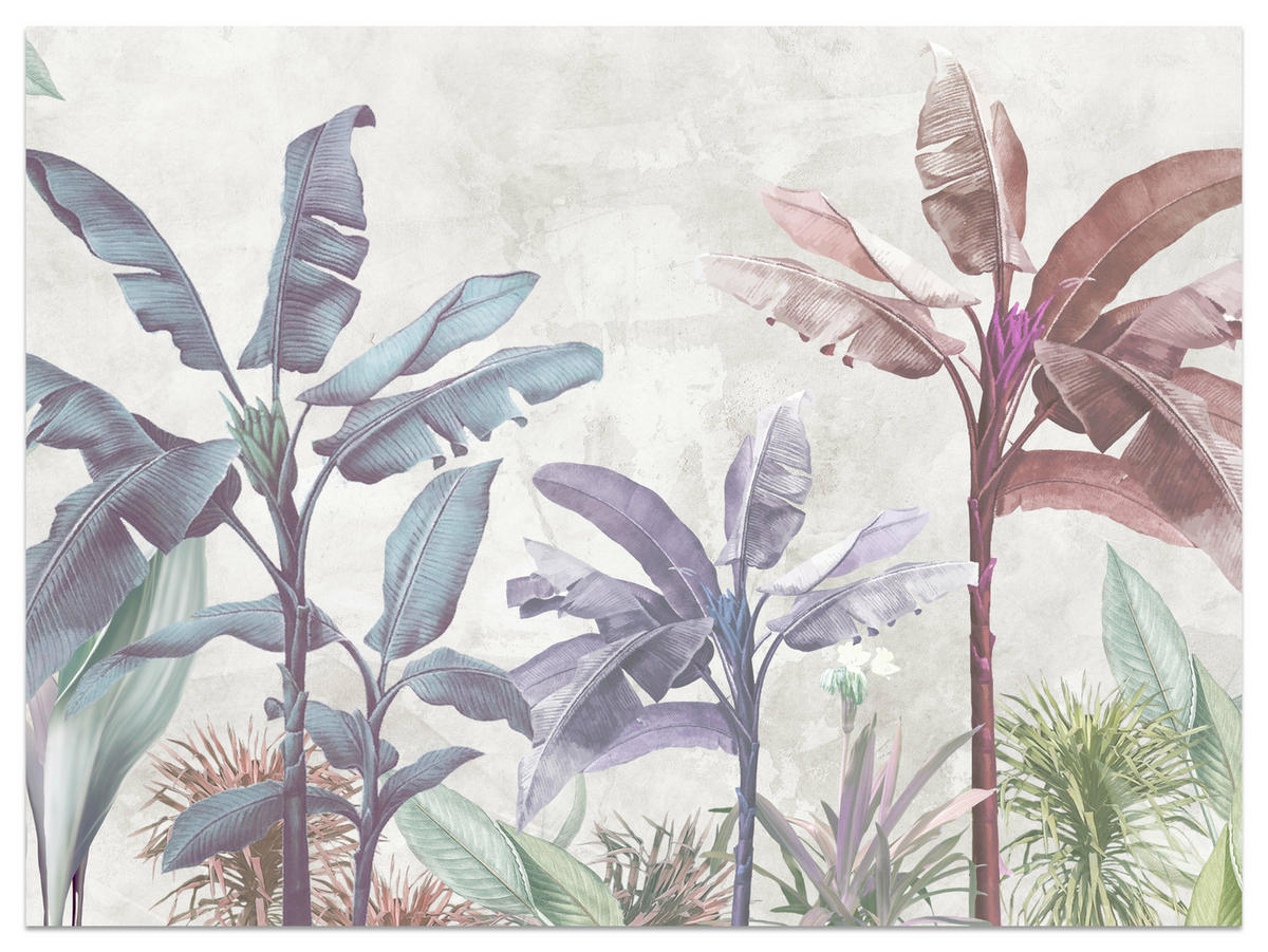 FOTOTAPETE für Schlafzimmer Bunte Bananenblätter Tropen Bäume 500x350 - Beige/Rot, Papier (500/350cm) - Muralo