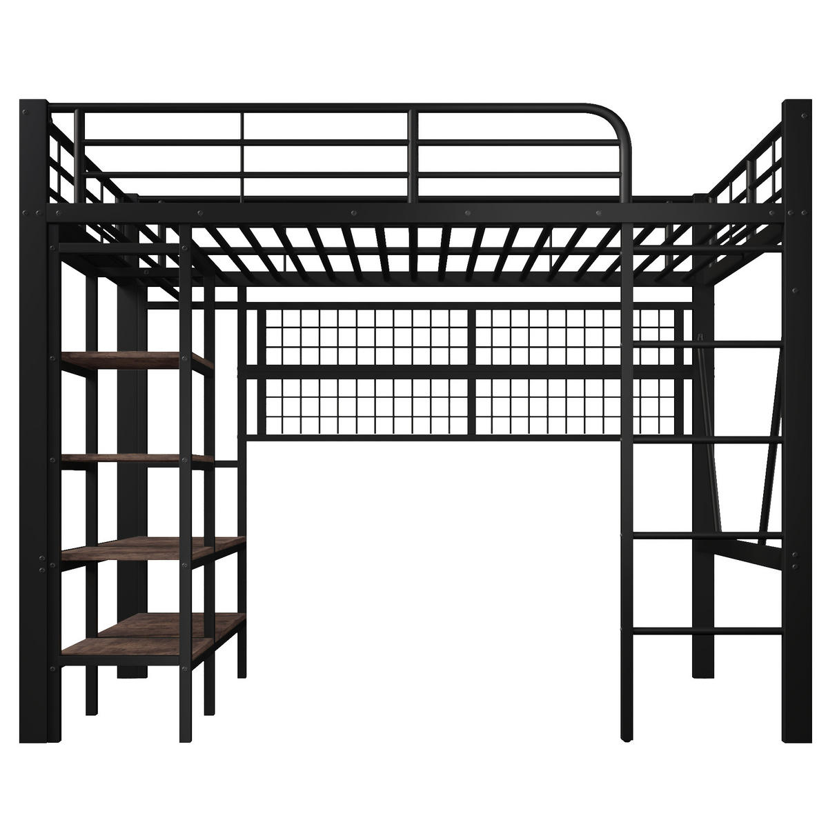HOCHBETT aus Metall und MDF 140x200 cm Schwarz mit LED-Beleuchtung und Stauraum - Schwarz, Metall (140/200cm) - IVMEU