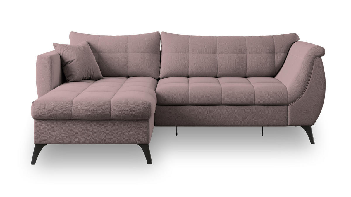 ECKSOFA MOLLIS Rosa Geflochtener-Stoff mit Schlaffunktion - Rosa, Holz (241/154cm) - MASSENO