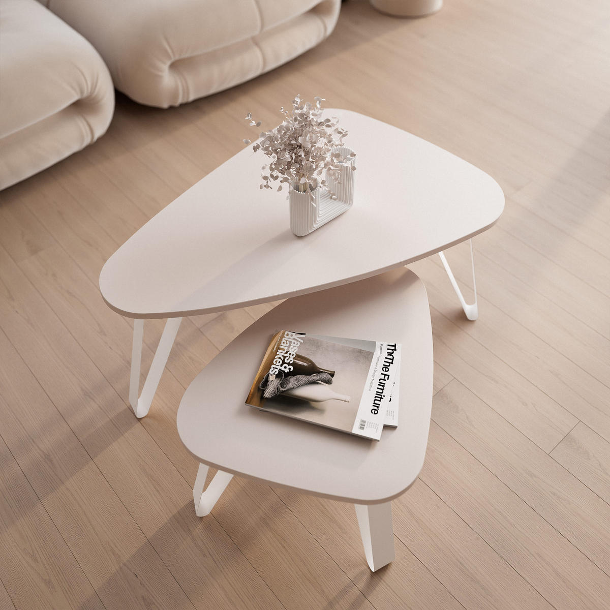 SATZTISCH NOA Stahlgestell, Freiform, Weiß / Kaschmir - Kaschmir/Weiß, Holzwerkstoff/Metall (94/60/42cm) - Idohome