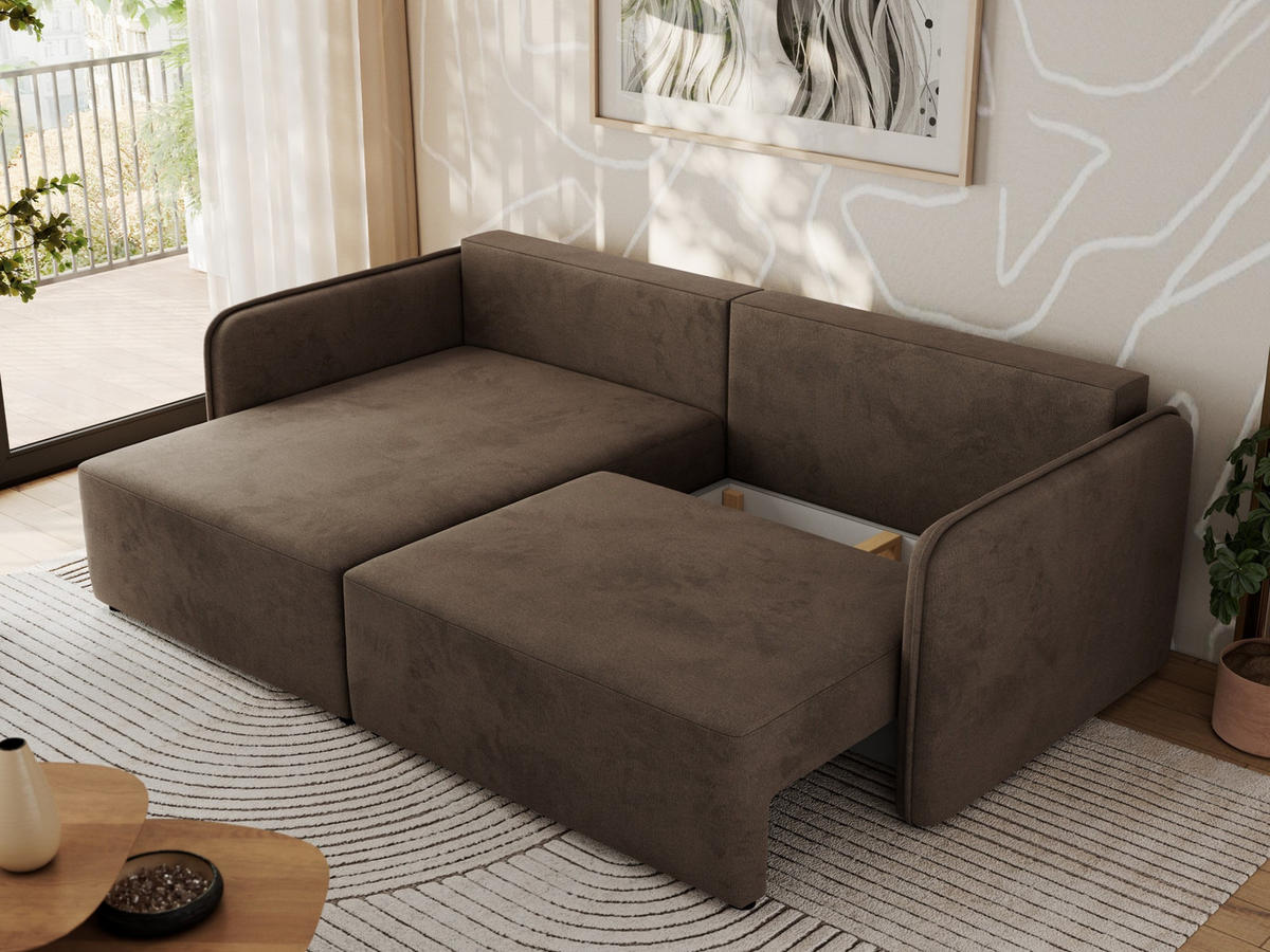 ECKSCHLAFSOFA MESTO L Braun Velvet - links - Schwarz/Braun, Kunststoff/Textil (227/147cm) - MKS