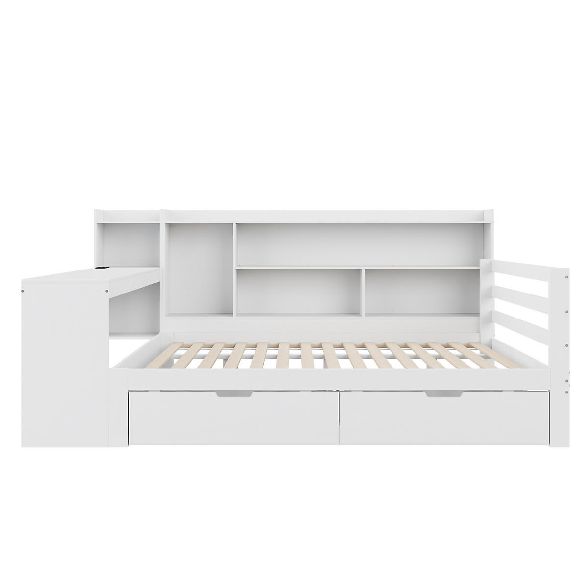 MULTIFUNKTIONSBETT 140/200 cm Weiß aus Massivholz mit Schreibtisch und Regalen - Weiß, Holz (140/200cm) - OKWISH