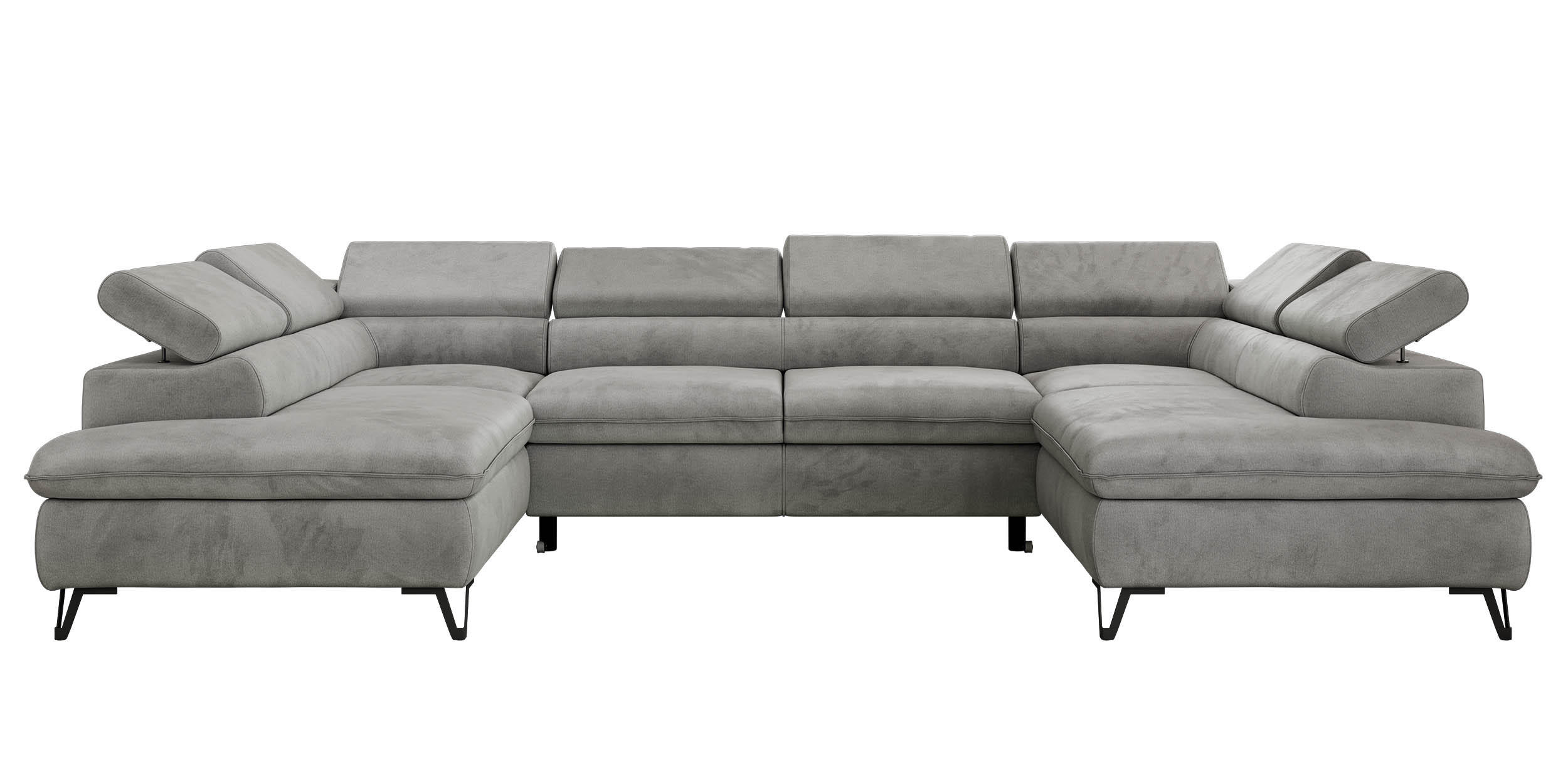 WOHNLANDSCHAFT PABLO U Velvet Hellgrau mit Topper Visco - Hellgrau/Schwarz, Textil/Metall (346/76/208cm) - MKS