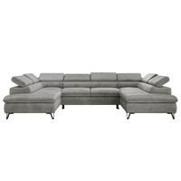 WOHNLANDSCHAFT PABLO U Velvet Hellgrau mit Topper Visco - Hellgrau/Schwarz, Textil/Metall (346/76/208cm) - MKS