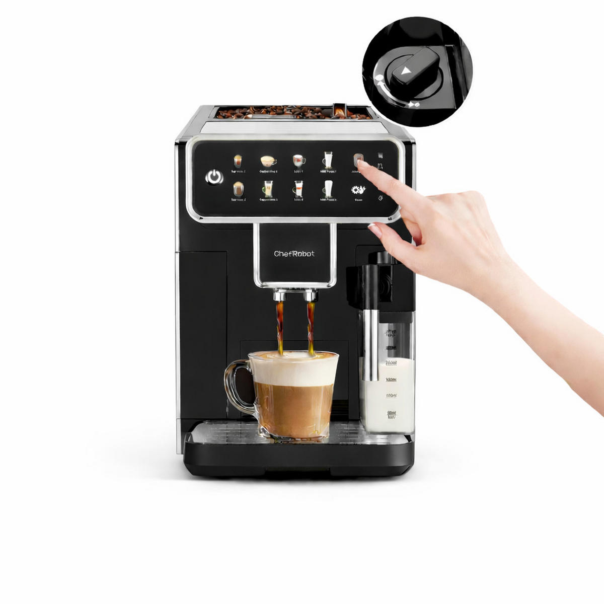 KAFFEEVOLLAUTOMAT, 4 Sorten, Touchscreen, 1,5 l, selbstreinigend - Schwarz, Kunststoff (26/35.5/48.5cm) - ChefRobot