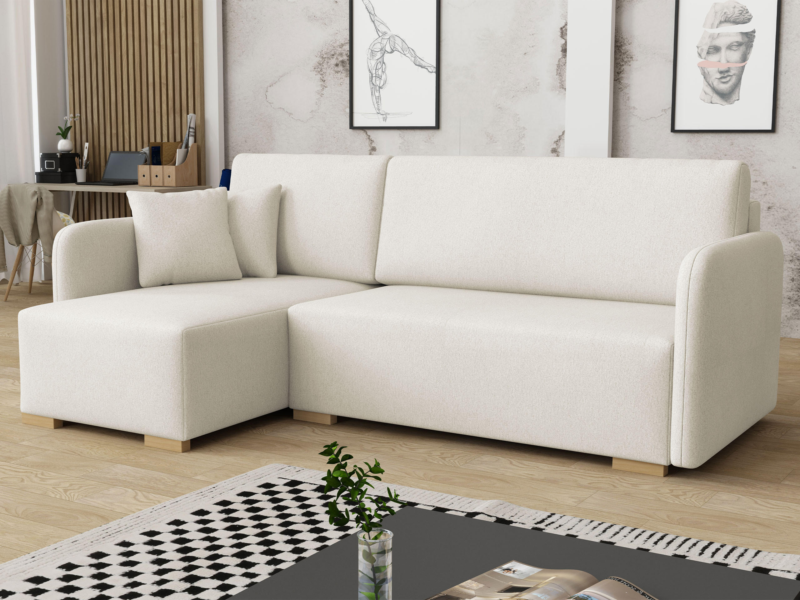 ECKSOFA Como L - Creme/Naturfarben, Holz/Textil (220/140cm) - MIRJAN24