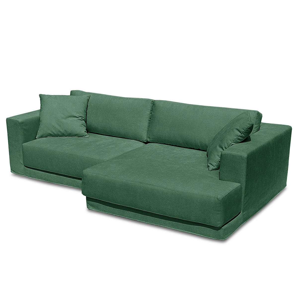 ECKSOFA mit Wechselbezug - Longchair, Webstoff - Schwarz/Grün, Kunststoff/Textil (260/155cm) - home24
