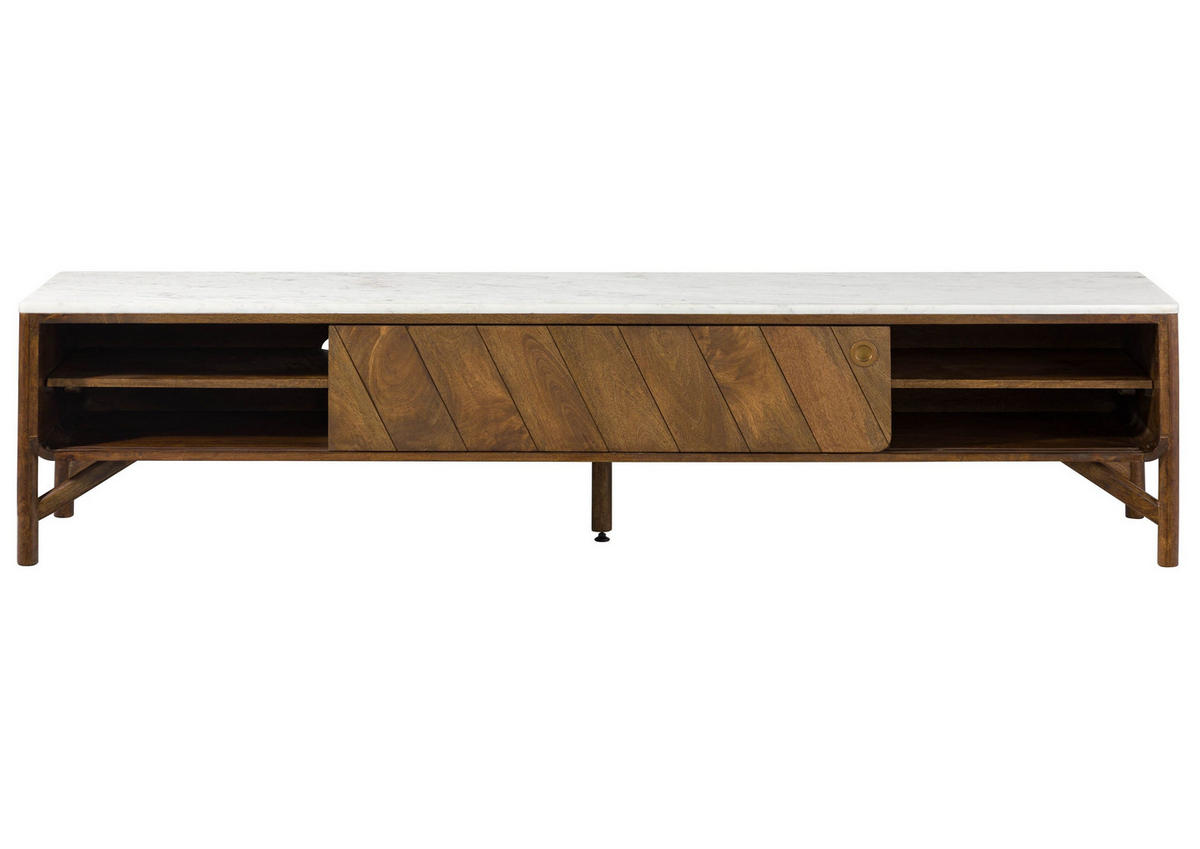 TV-BOARD Mango 220x45x50 braun geölt / echter Marmor LOS ANGELES #12 - Braun, Holz (220/50/45cm) - Massivmoebel24