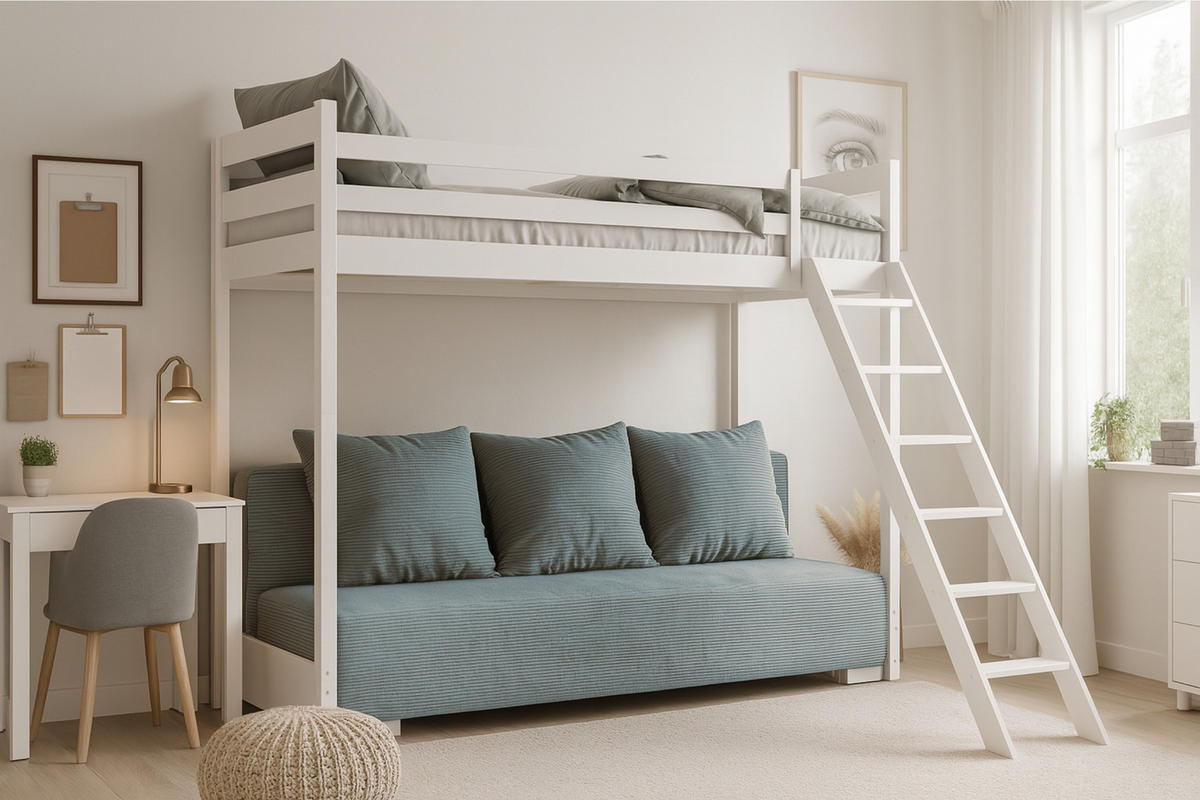 ETAGENBETT SIDNEY 90x200 in Weiß / Salbei - Salbeigrün/Weiß, Holz/Holzwerkstoff (90/200cm) - Deine Möbel 24