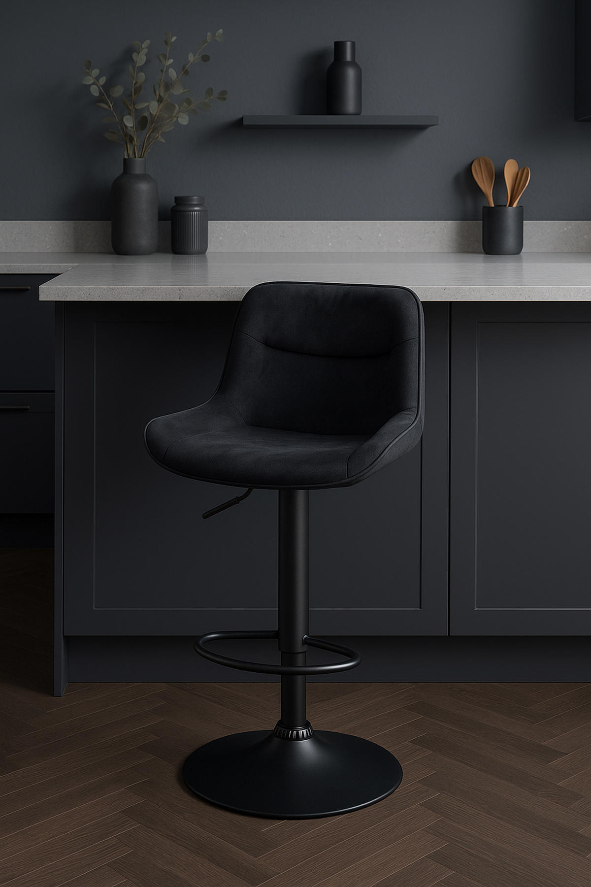 BARHOCKER Vulcano Samt schwarz schwarz - Schwarz, Textil/Metall (49/106/51cm) - TPFLiving