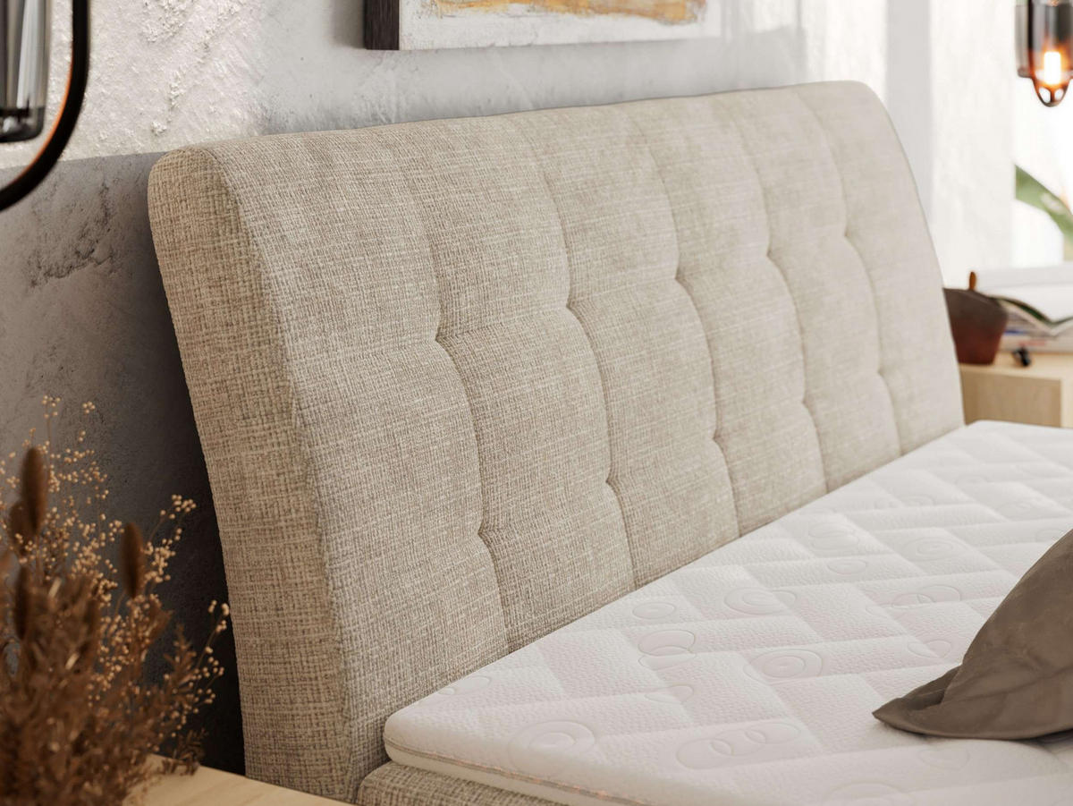 BOXBETT DAGOS 120/200 - Beige Schenille grob gewebt - H3 - Topper Visco - Beige, Textil (120/200cm) - MKS