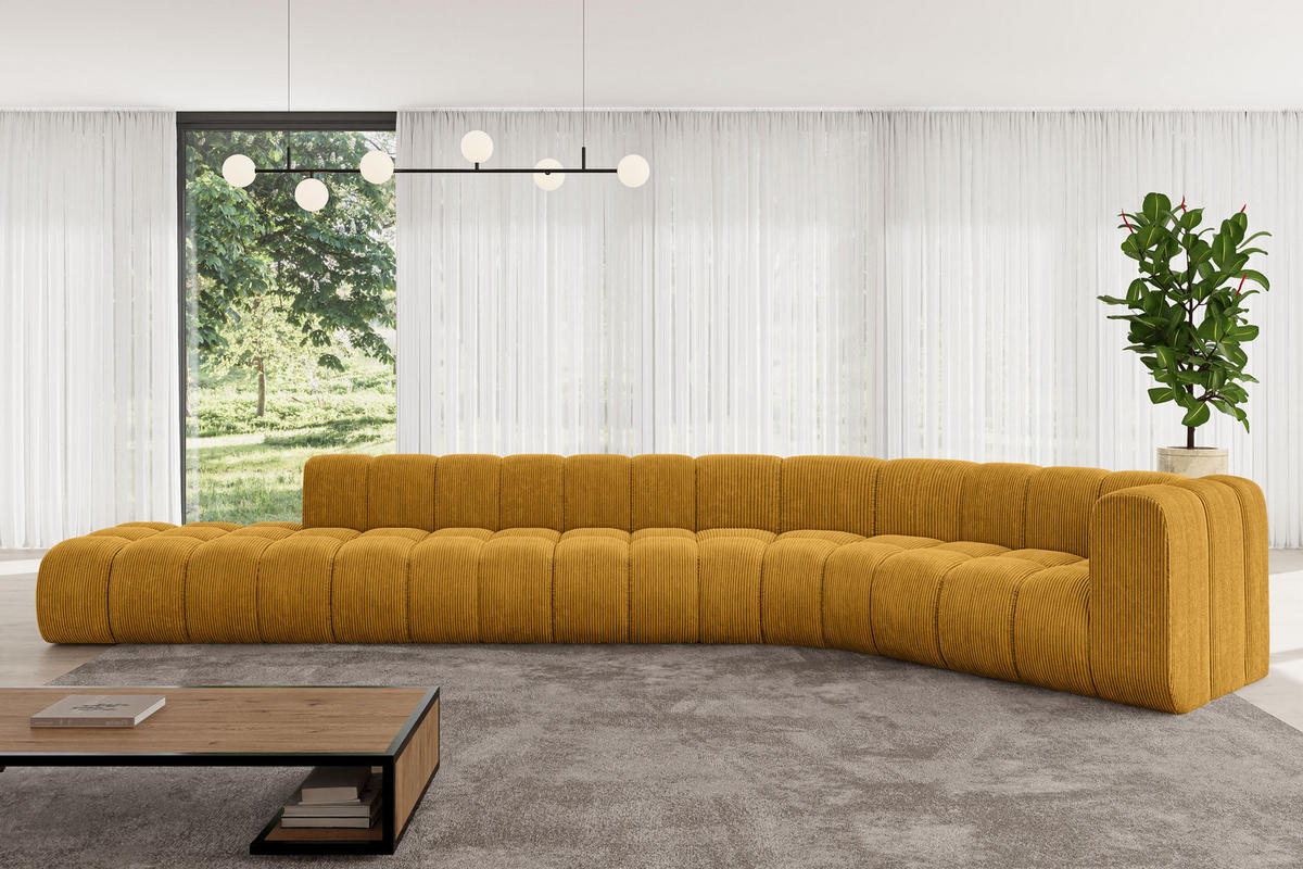 ECKSOFA modulares Sofa Tilmo-L2 - 490x194x70 cm Senfgelb - Currygelb, Holzwerkstoff/Textil (490/194cm) - ALTDECOR