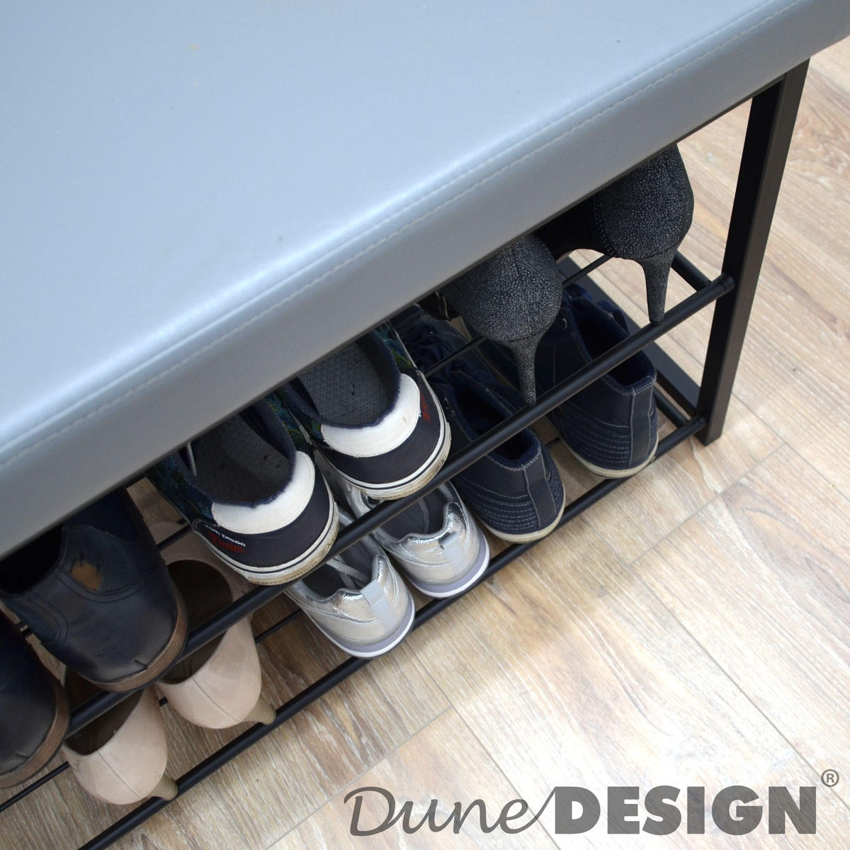 SITZBANK-SCHUHREGAL 96/32,5/51 cm, Grau - Grau, Kunststoff (32.5/51/96cm) - Dunedesign