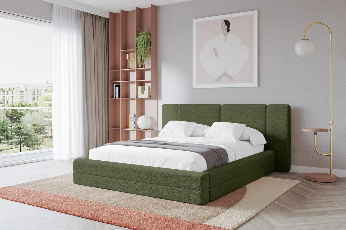 POLSTERBETT mit Bettkasten und Lattenrost, Bett mit Matratze H3/H4 - TEVO 200x200 Grün - Olivgrün, Holzwerkstoff/Textil (200/200cm) - ALTDECOR