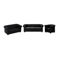 SOFAGARNITUR ohne Schlaffunktion - 6 -Sitzer - Kunstleder - schwarz - CHESTERFIELD - Schwarz, Leder (205/72/88cm) - Vente-Unique