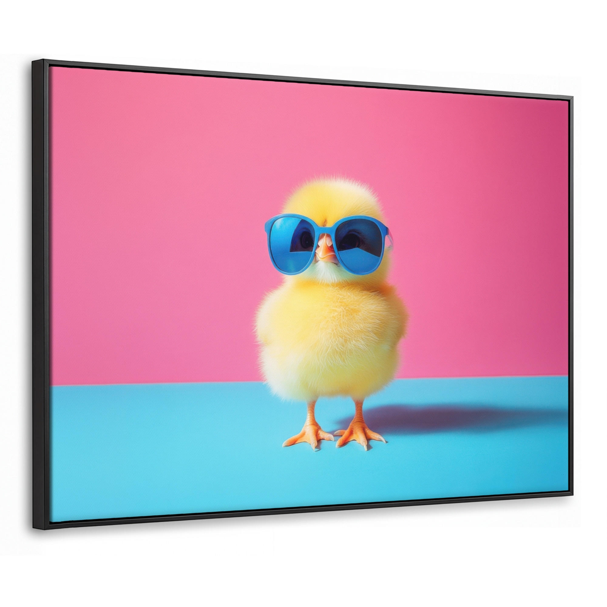 LEINWAND Bilder mit Rahmen - Chick - Sonnenbrille - Blau - 100x70 - Pink, Textil (100/70cm) - MuchoWow