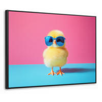 LEINWAND Bilder mit Rahmen - Chick - Sonnenbrille - Blau - 100x70 - Pink, Textil (100/70cm) - MuchoWow