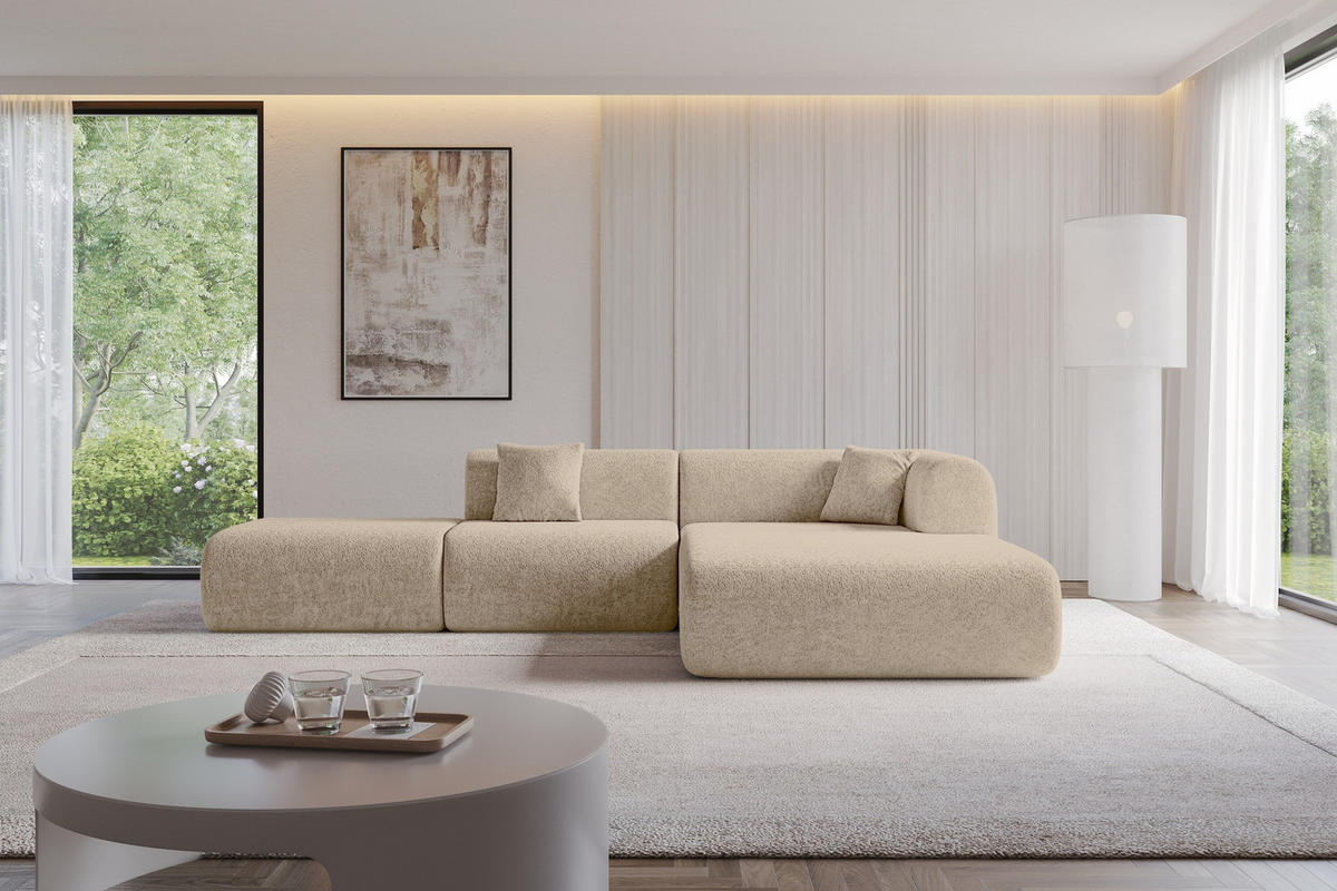 ECKSOFA Ottomane Rechts OVLY-L 289x176x71 Braun Chenille - Cognac/Schwarz, Holzwerkstoff/Kunststoff (289/176cm) - ALTDECOR