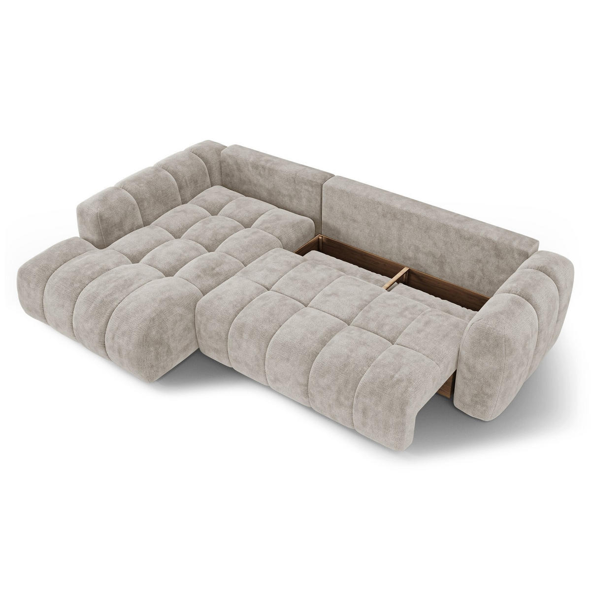 LINKSECK-SCHLAFSOFA mit Stauraum SKY Geprägter Samt Taupe 310cm - Taupe, Textil (310/180cm) - Premium Interiors