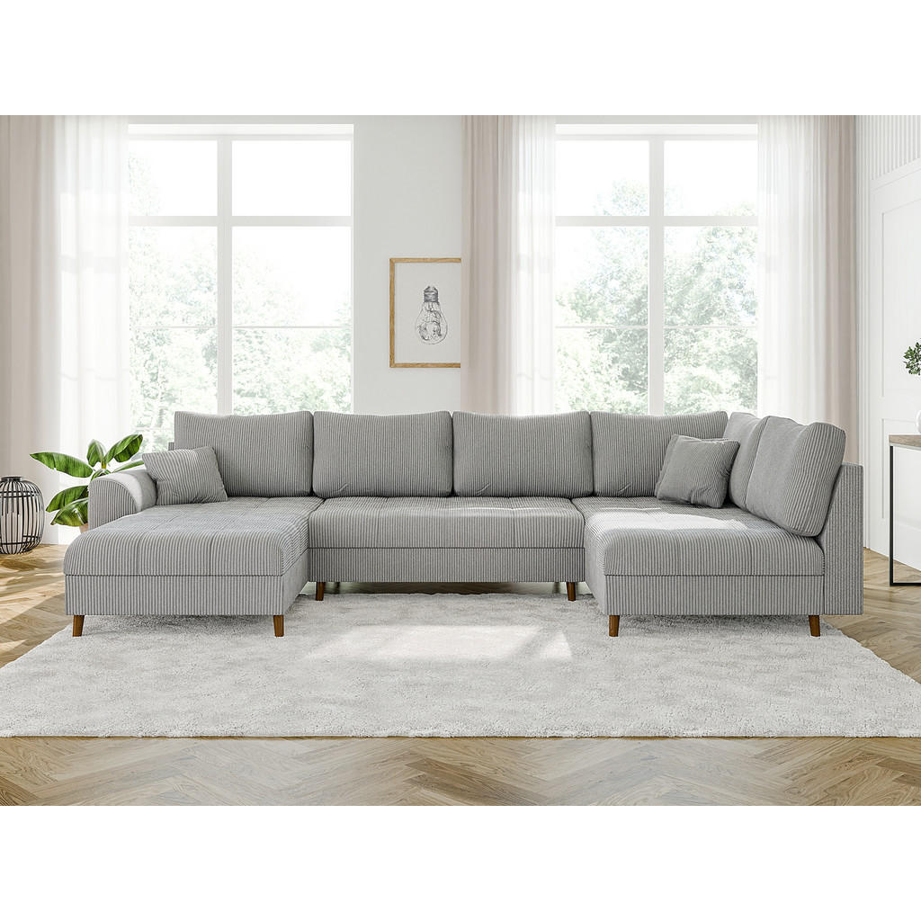 Thumbnail - S-Style Möbel Wohnlandschaft, Hellgrau, Textil, Echtholz, Teilmassiv,Buche, Birke, 6-Sitzer, Füllung: Polyetherschaumker...