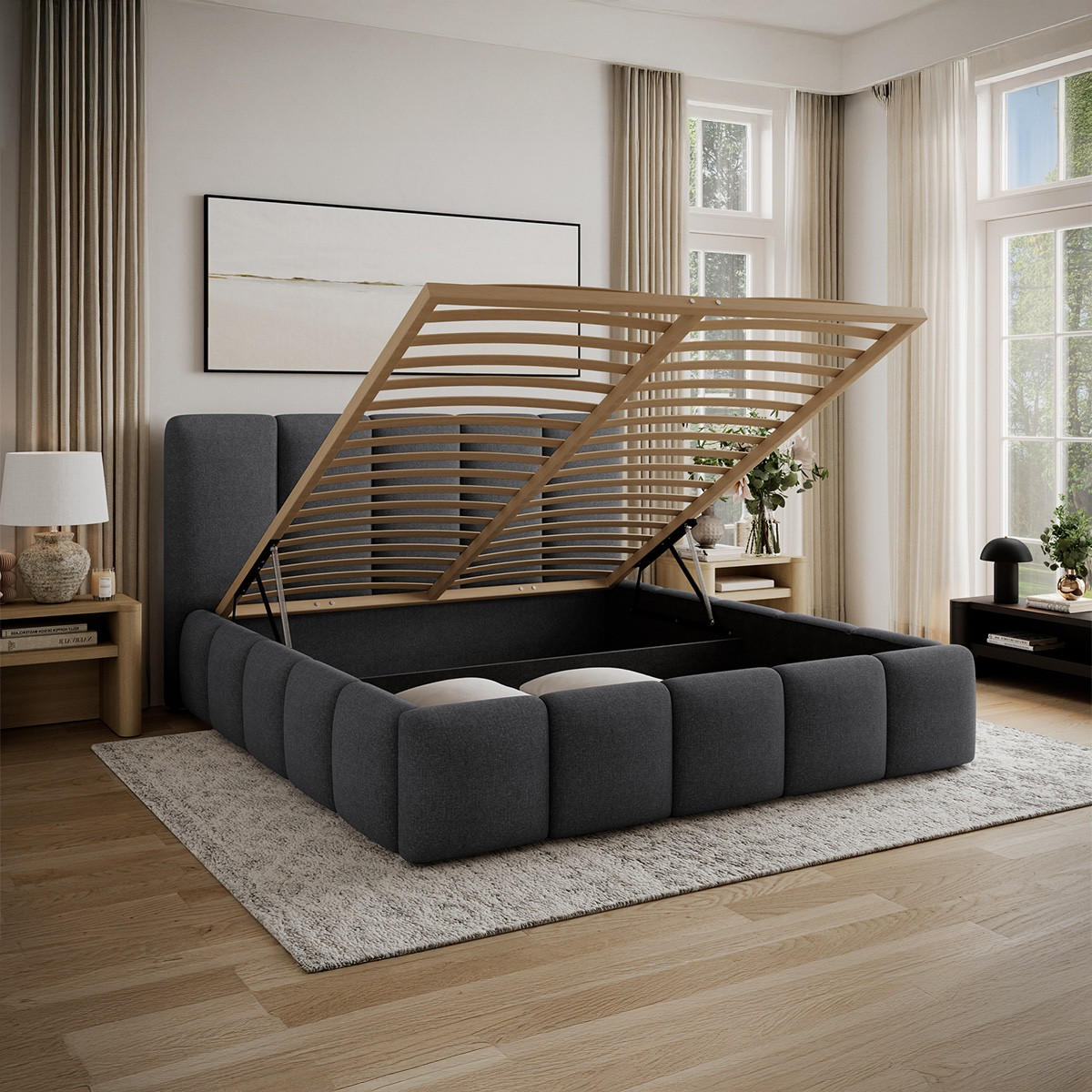 BOXSPRING POSTEL 160/200 Klaus Tmavě šedá - šedá, dřevo (160/200cm) - Petits-meubles