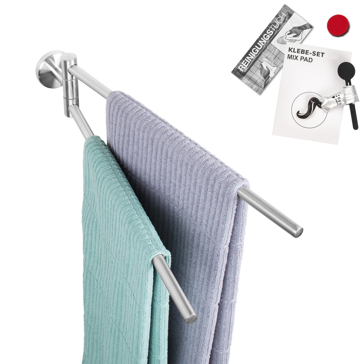 HANDTUCHSTANGE PIAZZA Edelstahl, inkl. Klebeset - Silberfarben, Metall (5.8/10/50cm) - bremermann