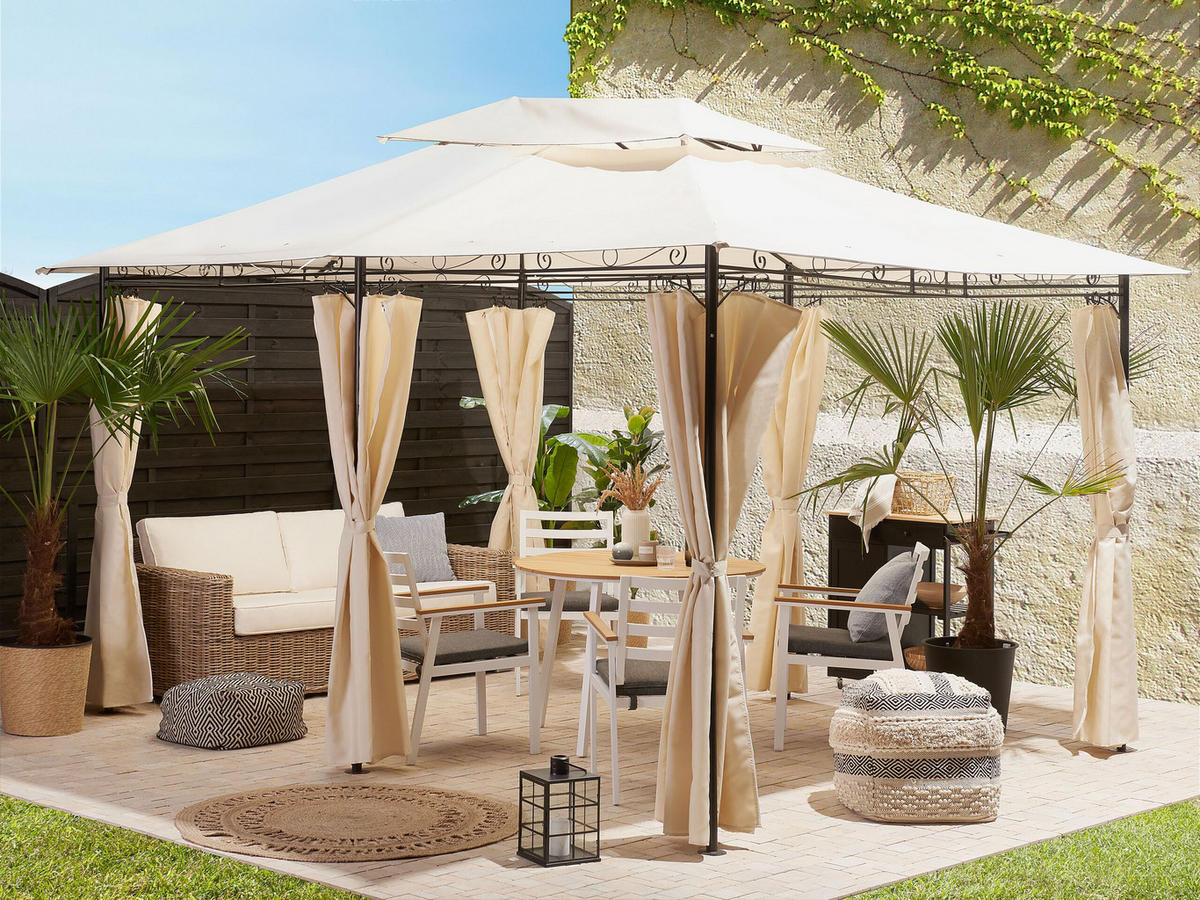 PAVILLON Stahl beige/schwarz rechteckig 300/400 cm Colos - Beige/Schwarz, Metall (400/300/300cm) - Beliani