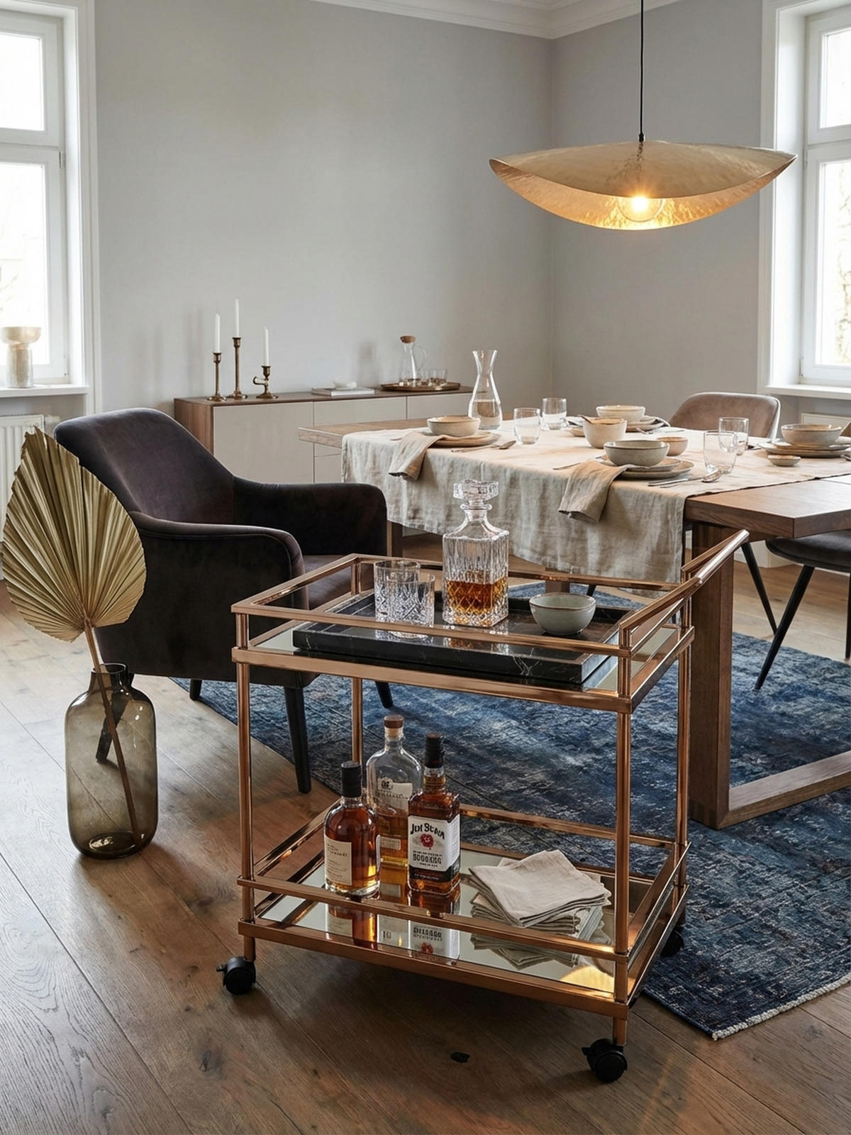 SERVIERWAGEN – Gold, Verspiegeltes Glas, auf Rollen - Goldfarben, Glas/Metall (65/84/45cm) - KADIMA DESIGN