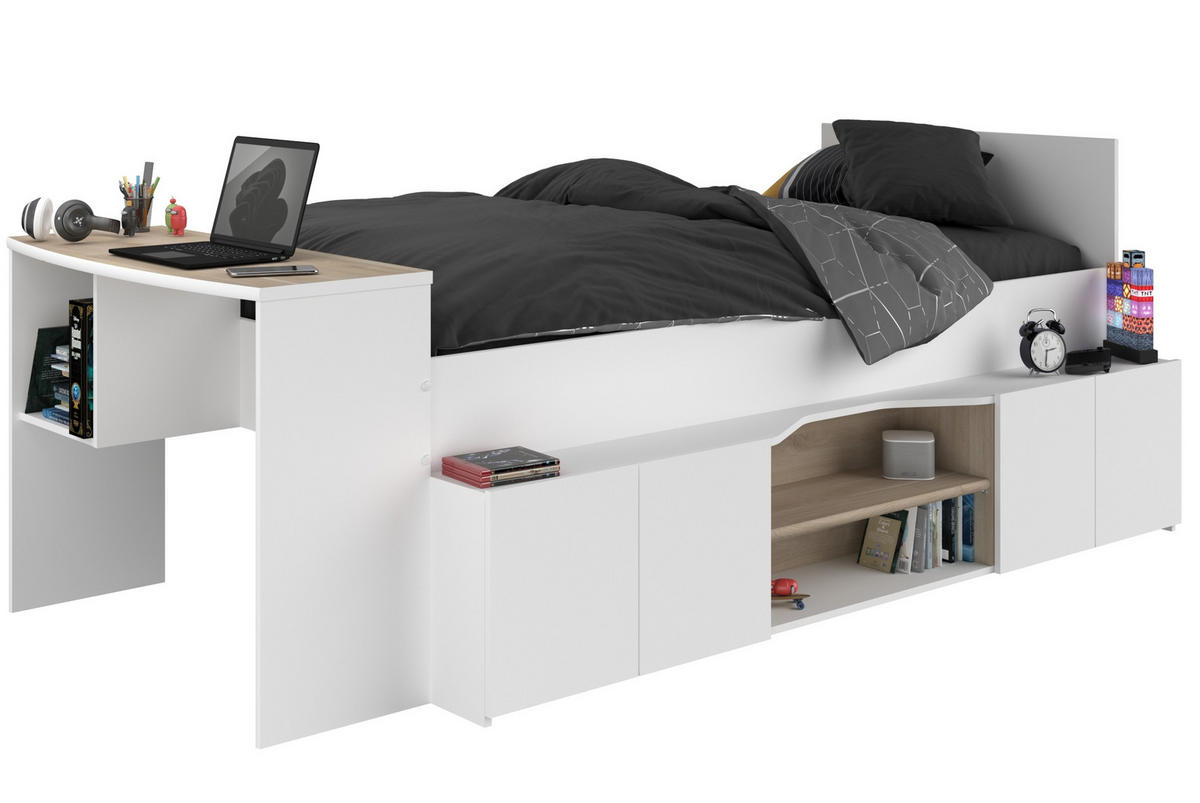 HOCHBETT Cleo 1 in Weiß und Jackson Eiche 90 x 200 cm - Weiß, Holz/Holzwerkstoff (90/200cm) - Vente-Unique