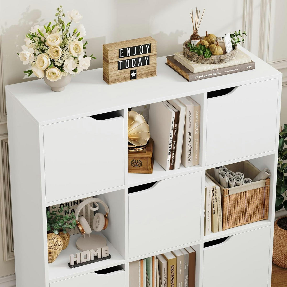 BÜCHERREGAL mit 5 Türen 90x90 cm weiß - Weiß, Holzwerkstoff (90/90/29cm)