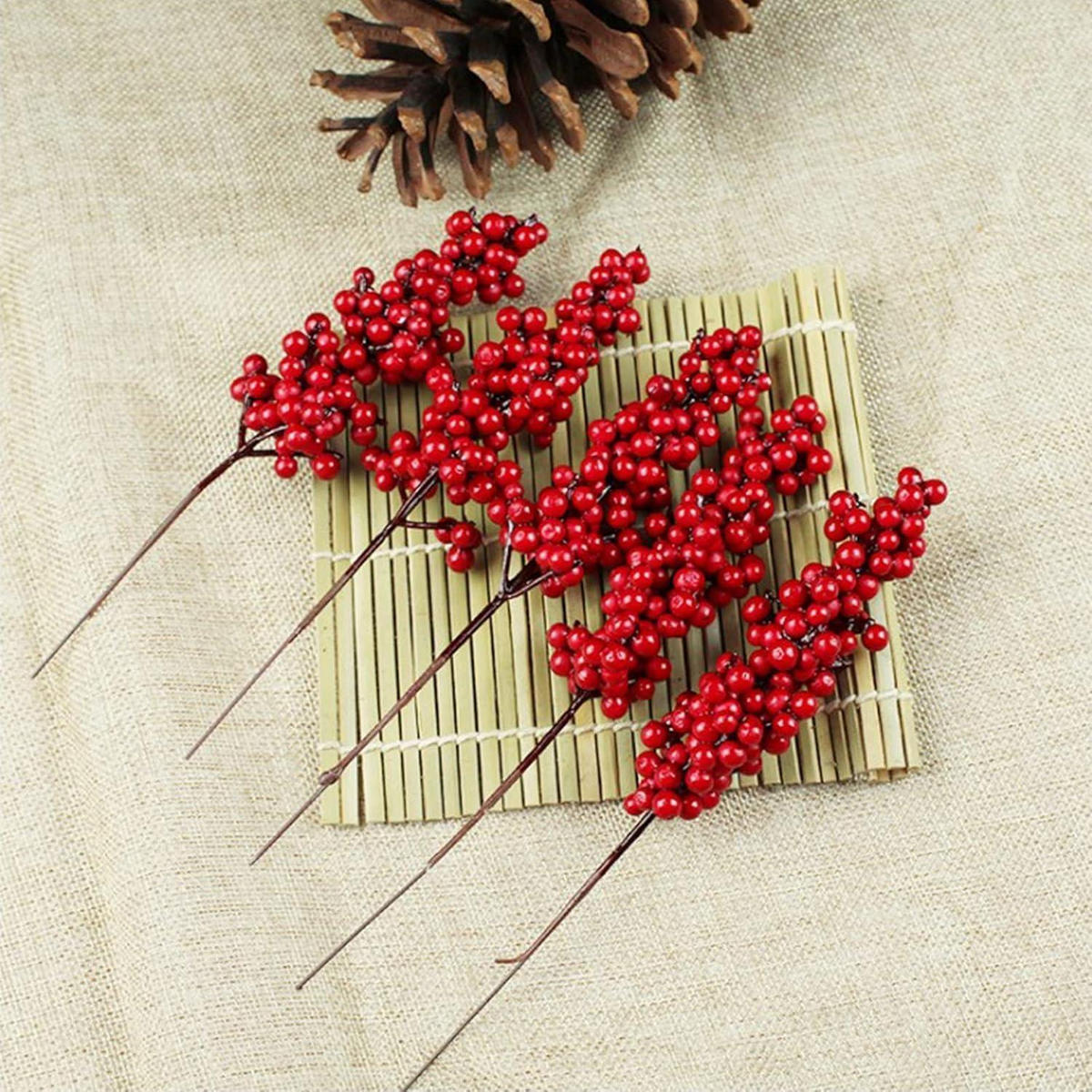 KÜNSTLICHE Beeren 10er Set Rot 20 cm - Rot, Kunststoff (5cm)