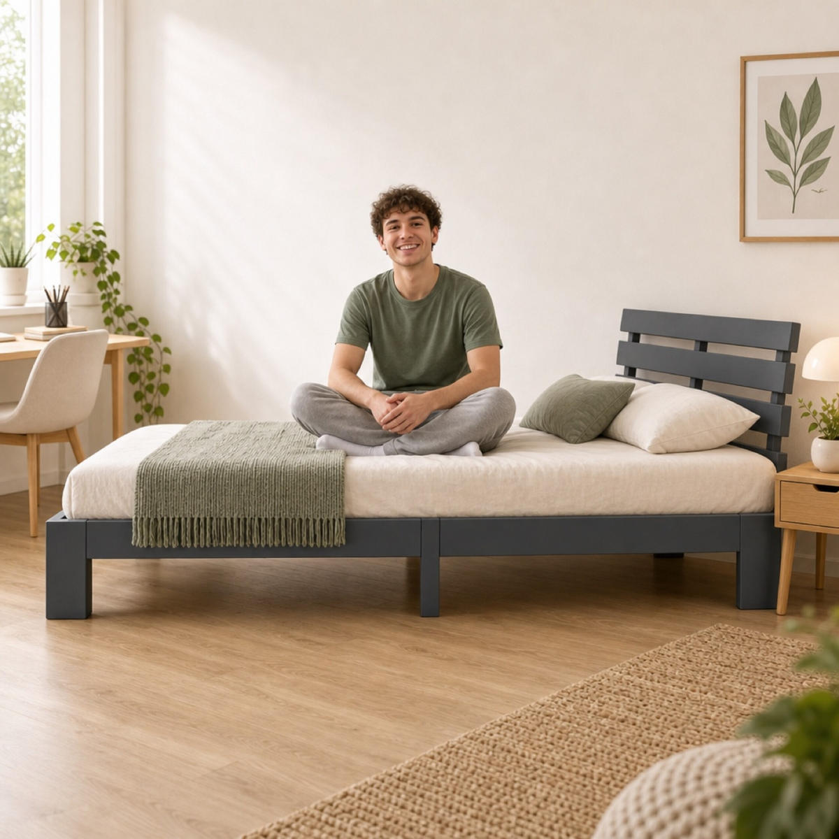 POSTEĽ Sivá masívne drevo s roštom 120x200 cm - antracitová, drevo - Relaxdays