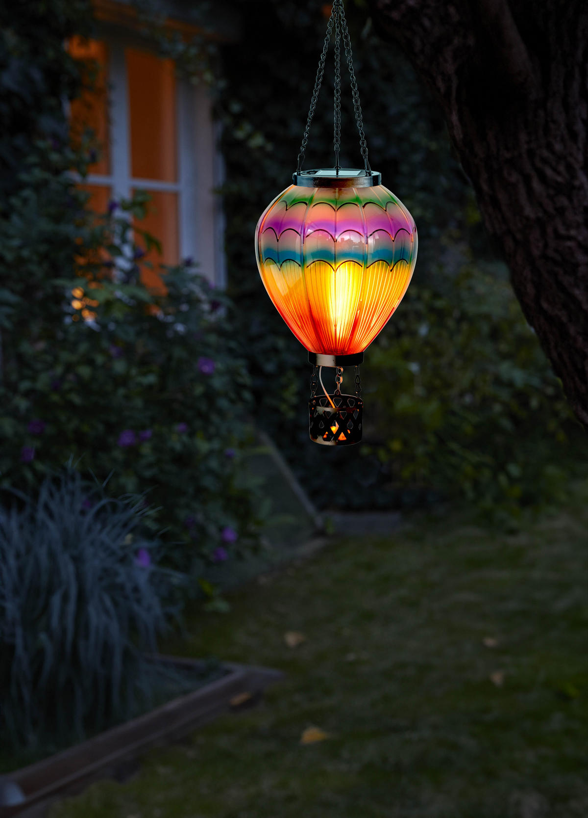 LED-SOLAR Laterne Heißluftballon Metall-Kunststoff Ø19x58cm Regenbogenfächer XL - Multicolor, Kunststoff (19/19/58cm) - Northpoint